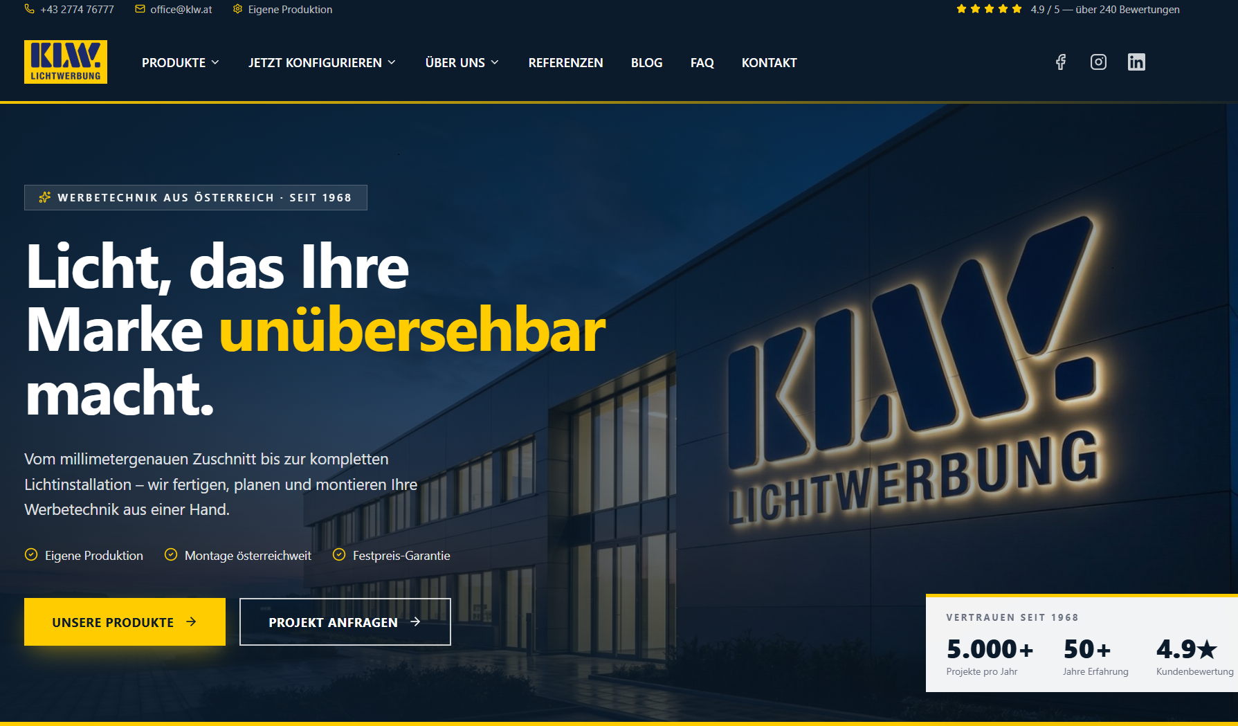 Website von KLW Lichtwerbung – umgesetzt von adsflow